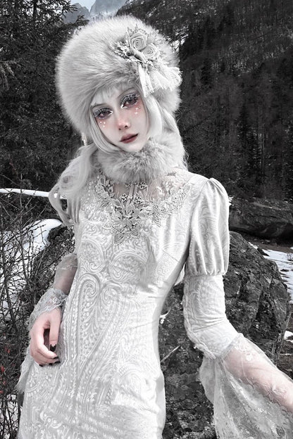 Lolita Dress - The Call Of The Snow Country, Silver, Fishtail Silhouette, High Waist - additional product view 8