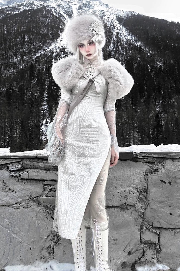Lolita Dress - The Call Of The Snow Country, Silver, Fishtail Silhouette, High Waist - additional product view 9