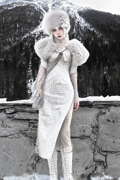 Lolita Dress - The Call Of The Snow Country, Silver, Fishtail Silhouette, High Waist - additional product view 9