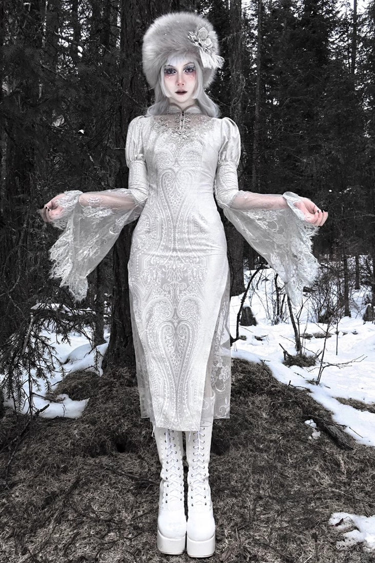 Lolita Dress - The Call Of The Snow Country, Silver, Fishtail Silhouette, High Waist - additional product view 10