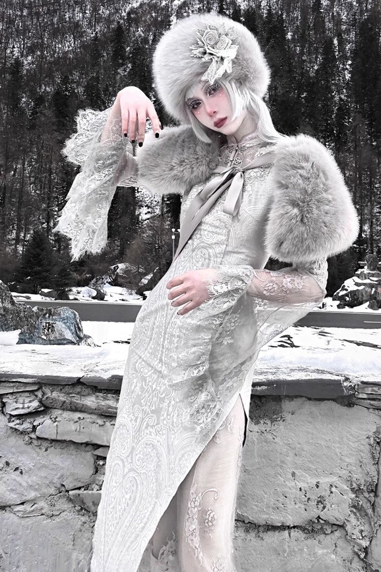Lolita Dress - The Call Of The Snow Country, Silver, Fishtail Silhouette, High Waist - additional product view 11