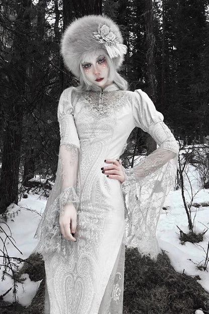 Lolita Dress - The Call Of The Snow Country, Silver, Fishtail Silhouette, High Waist - additional product view 13