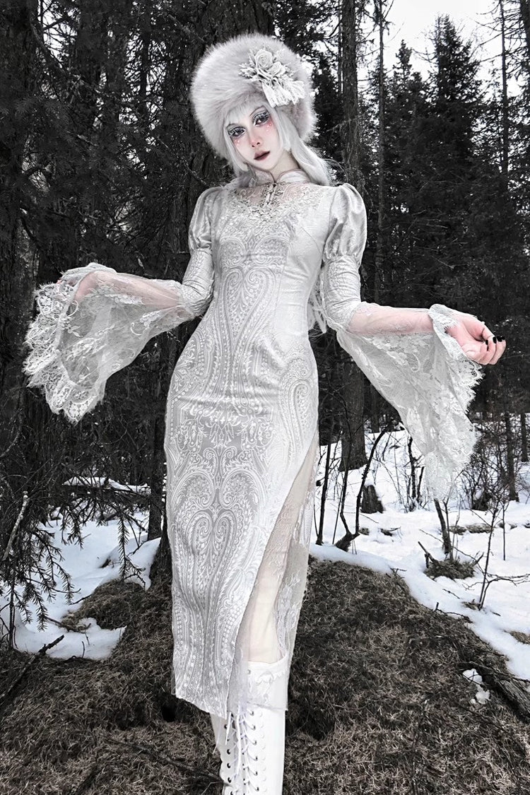 Lolita Dress - The Call Of The Snow Country, Silver, Fishtail Silhouette, High Waist - main product image