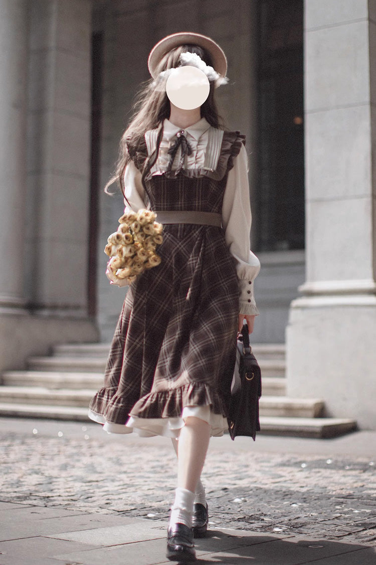 Lolita Dress - The Thames At Dusk, Brown, Printed, Long Sleeves, Ruffled - additional product view 2