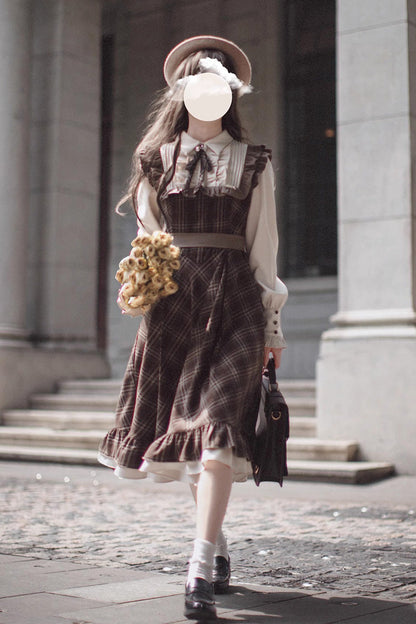 Lolita Dress - The Thames At Dusk, Brown, Printed, Long Sleeves, Ruffled - additional product view 2