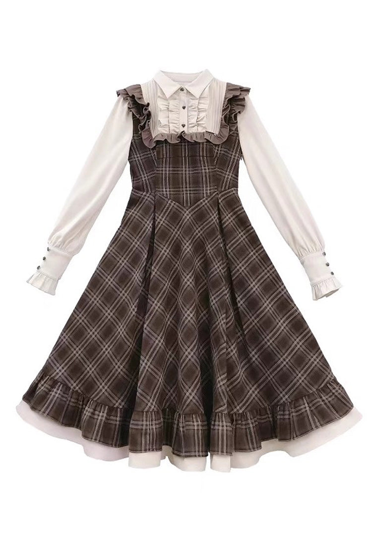 Lolita Dress - The Thames At Dusk, Brown, Printed, Long Sleeves, Ruffled - additional product view 3