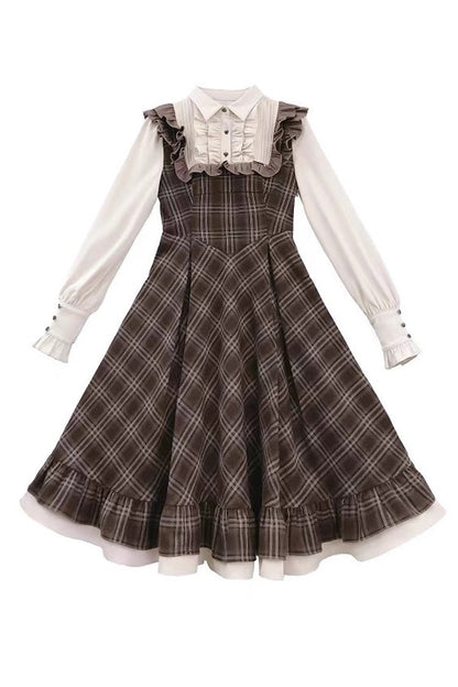 Lolita Dress - The Thames At Dusk, Brown, Printed, Long Sleeves, Ruffled - additional product view 3