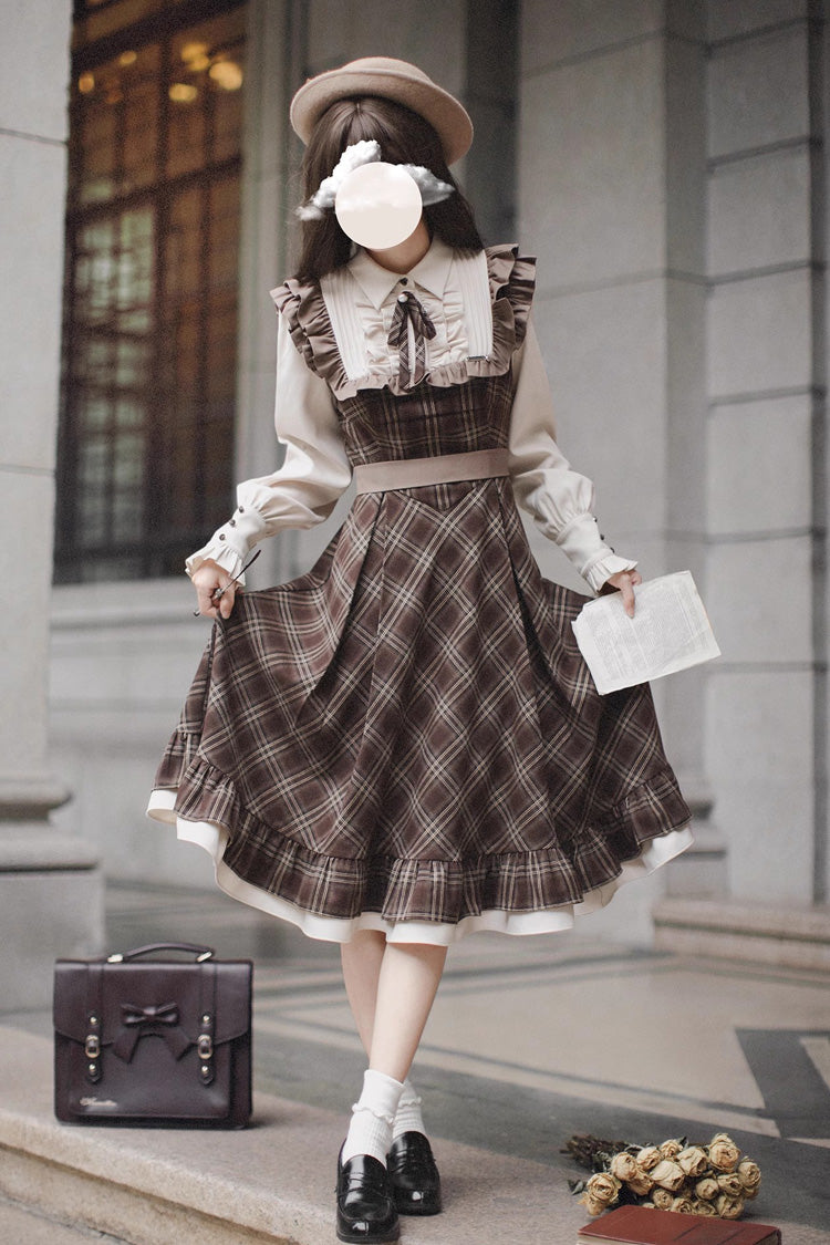 Lolita Dress - The Thames At Dusk, Brown, Printed, Long Sleeves, Ruffled - additional product view 4
