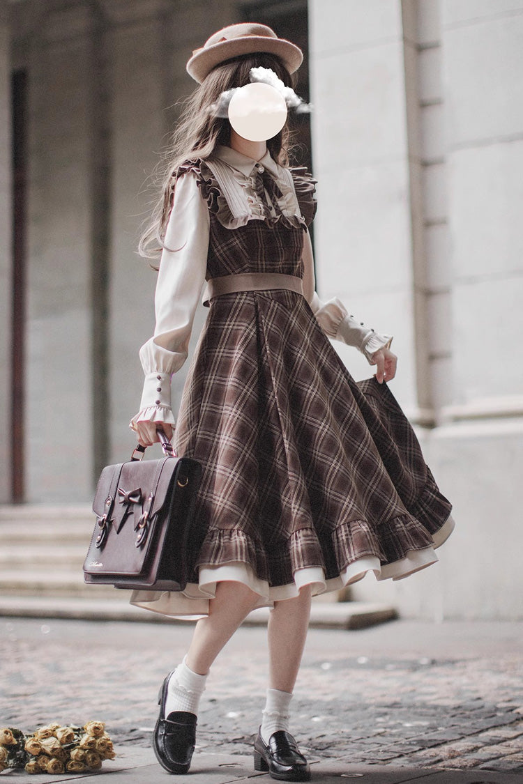 Lolita Dress - The Thames At Dusk, Brown, Printed, Long Sleeves, Ruffled - additional product view 5
