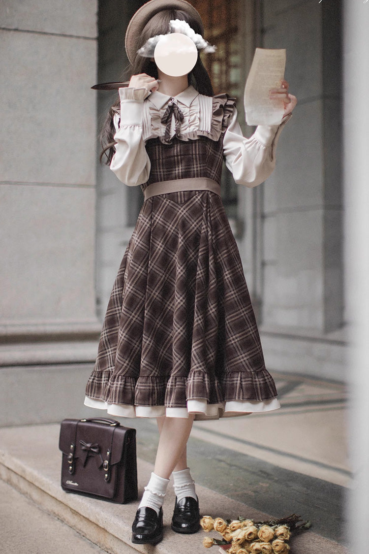 Lolita Dress - The Thames At Dusk, Brown, Printed, Long Sleeves, Ruffled - additional product view 6