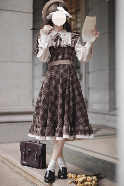 Lolita Dress - The Thames At Dusk, Brown, Printed, Long Sleeves, Ruffled - additional product view 6