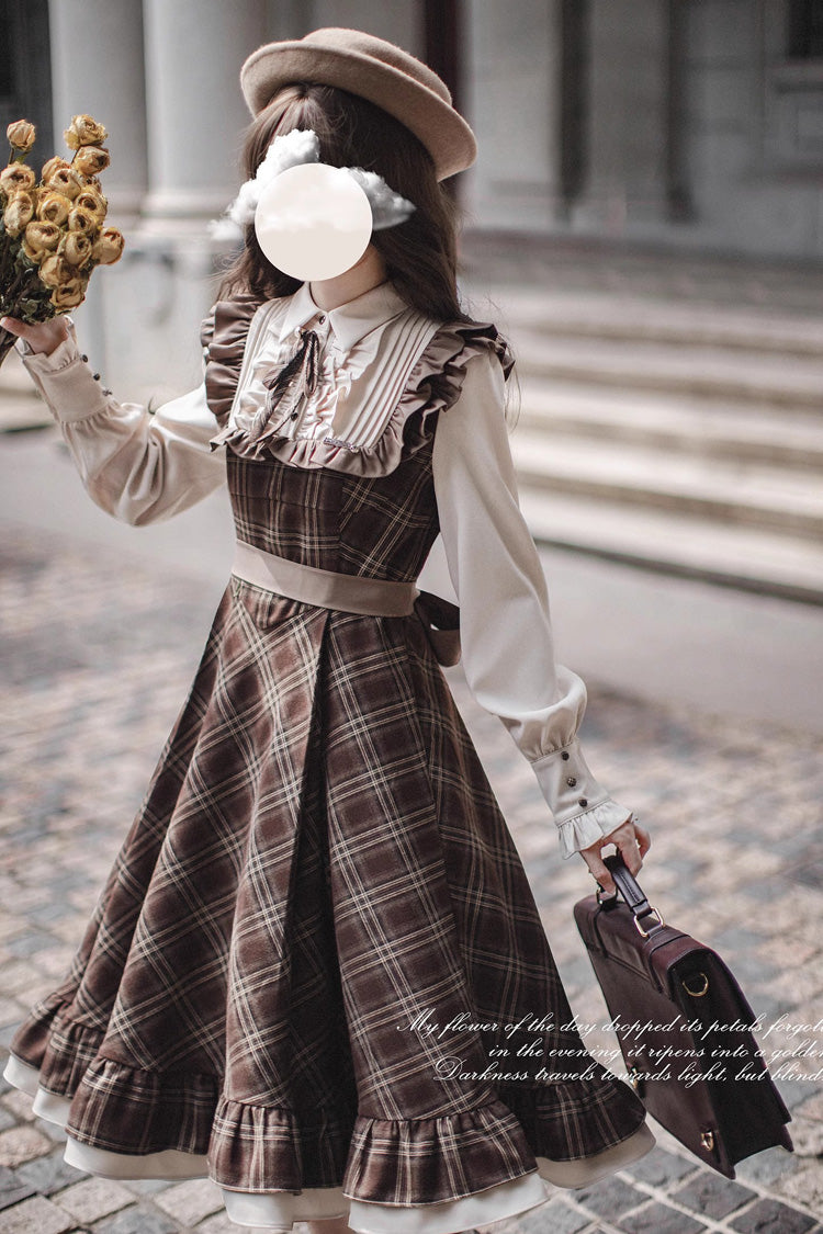 Lolita Dress - The Thames At Dusk, Brown, Printed, Long Sleeves, Ruffled - additional product view 7