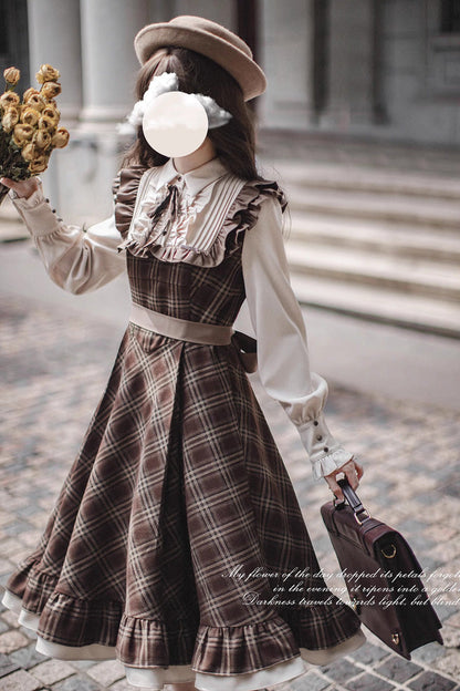 Lolita Dress - The Thames At Dusk, Brown, Printed, Long Sleeves, Ruffled - additional product view 7