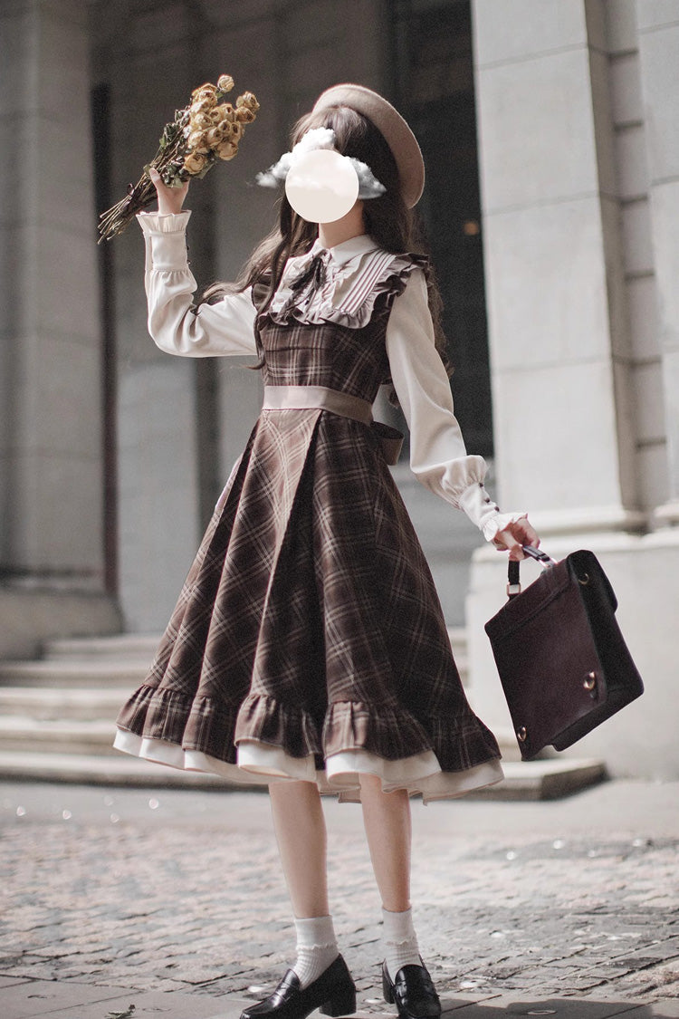 Lolita Dress - The Thames At Dusk, Brown, Printed, Long Sleeves, Ruffled - additional product view 8