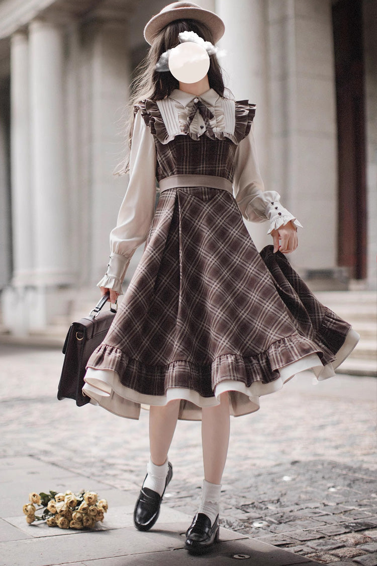Lolita Dress - The Thames At Dusk, Brown, Printed, Long Sleeves, Ruffled - main product image