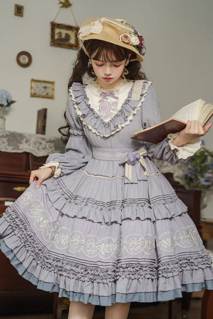 Lolita Dress - Thorn Rose, 2 Colors, Bow Detail, Ruffled, Long Sleeves - additional product view 13