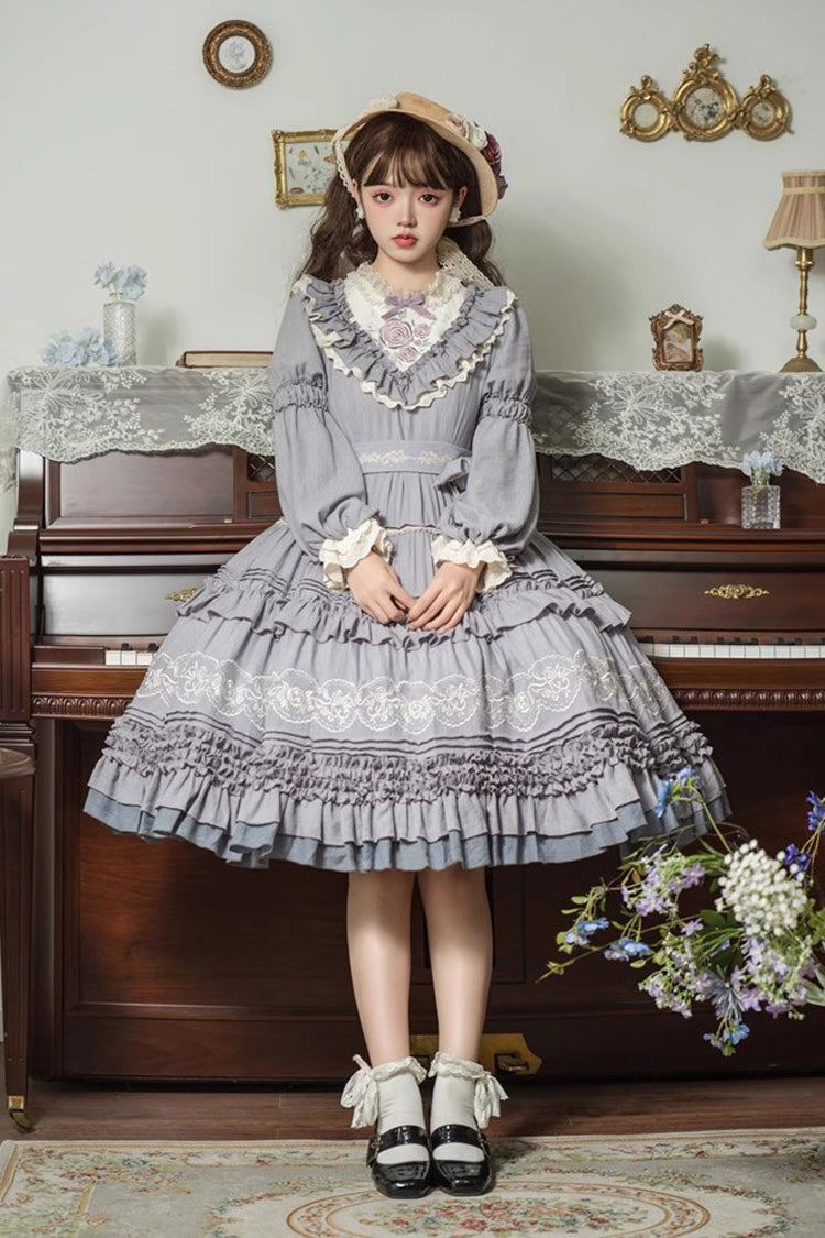 Lolita Dress - Thorn Rose, 2 Colors, Bow Detail, Ruffled, Long Sleeves - main product image