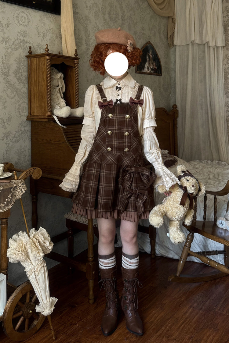 Lolita Dress - Tiramisu, Chocolate, Plaid, Sweet Style, Bow Detail - additional product view 2
