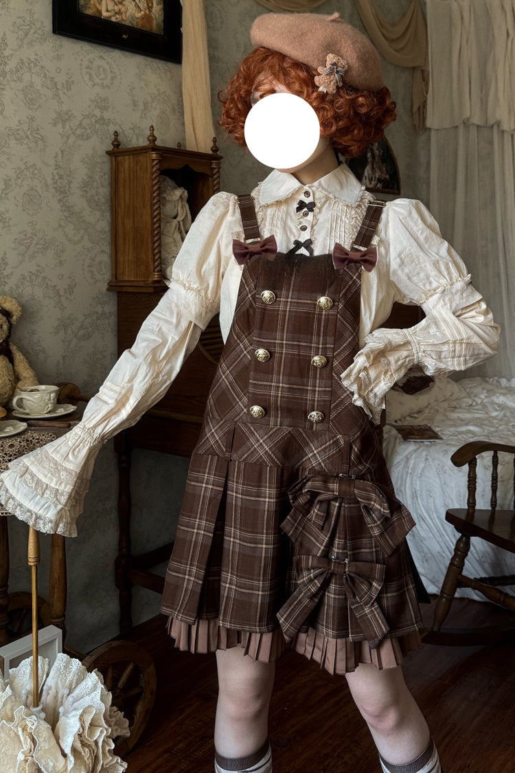 Lolita Dress - Tiramisu, Chocolate, Plaid, Sweet Style, Bow Detail - additional product view 3
