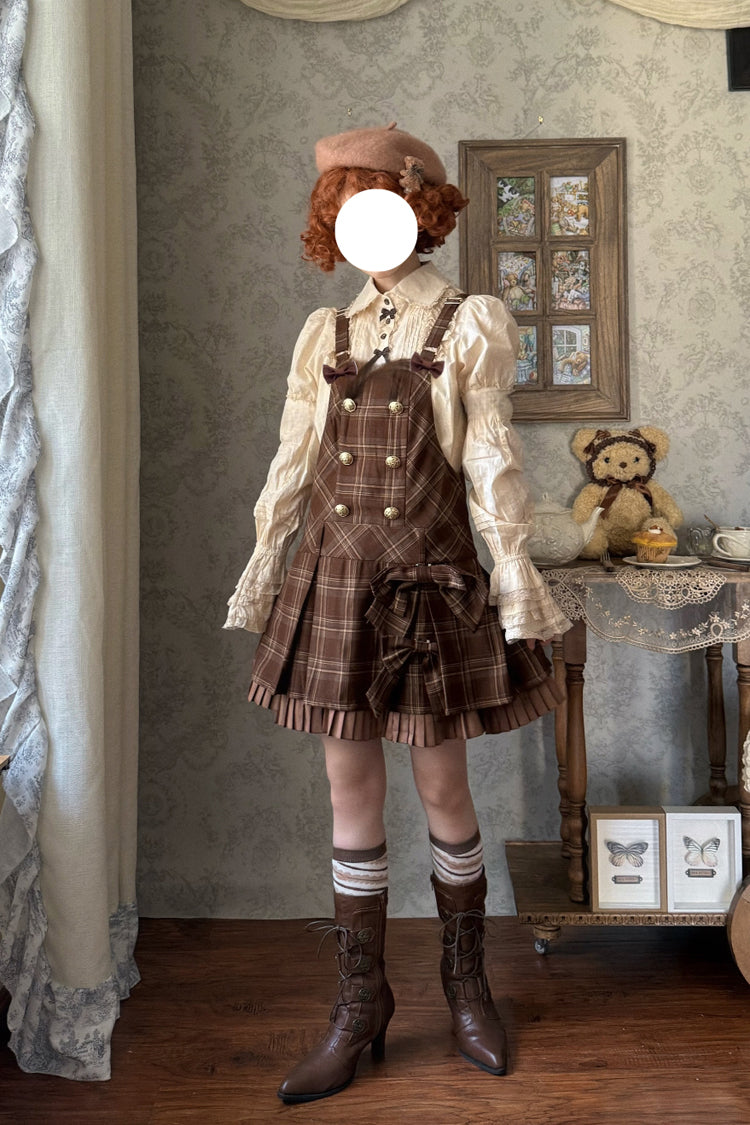 Lolita Dress - Tiramisu, Chocolate, Plaid, Sweet Style, Bow Detail - additional product view 4