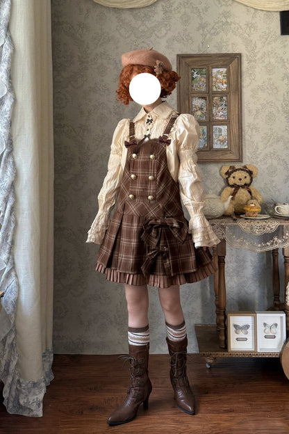 Lolita Dress - Tiramisu, Chocolate, Plaid, Sweet Style, Bow Detail - additional product view 4