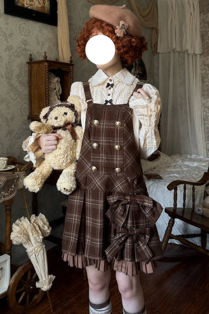 Lolita Dress - Tiramisu, Chocolate, Plaid, Sweet Style, Bow Detail - additional product view 5