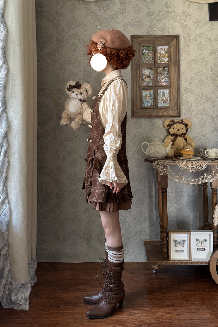 Lolita Dress - Tiramisu, Chocolate, Plaid, Sweet Style, Bow Detail - additional product view 6