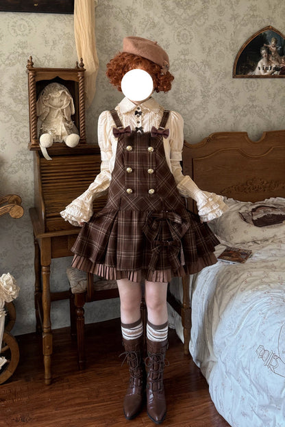 Lolita Dress - Tiramisu, Chocolate, Plaid, Sweet Style, Bow Detail - additional product view 7