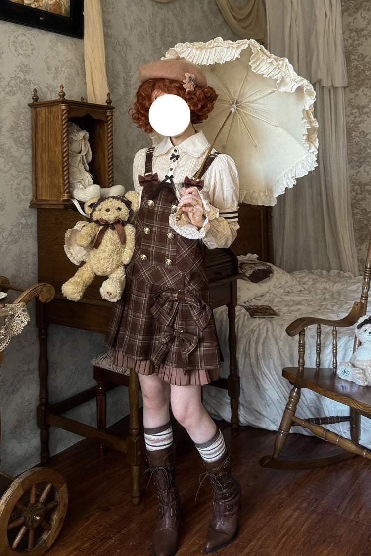 Lolita Dress - Tiramisu, Chocolate, Plaid, Sweet Style, Bow Detail - additional product view 8