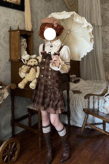 Lolita Dress - Tiramisu, Chocolate, Plaid, Sweet Style, Bow Detail - additional product view 8