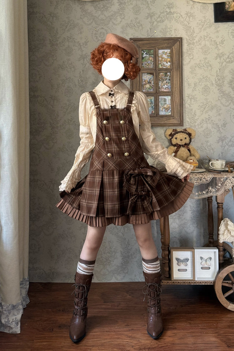 Lolita Dress - Tiramisu, Chocolate, Plaid, Sweet Style, Bow Detail - main product image