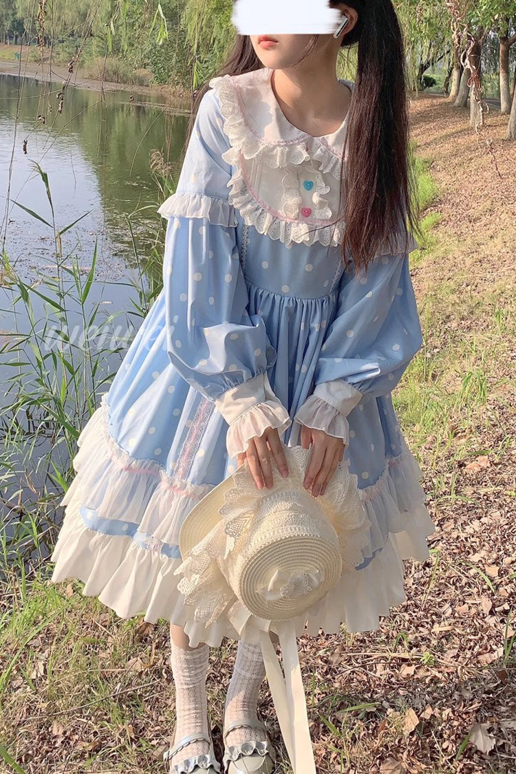Lolita Dress - Toffee Bobo, 3 Colors, Sweet Style, Ruffled, Printed - S Blue / M Blue / L Blue option