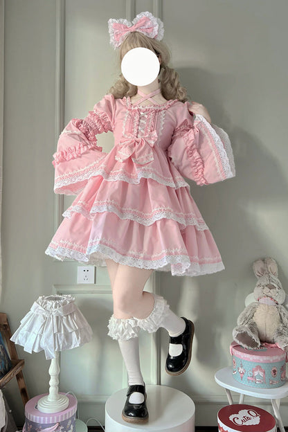Lolita Dress - Triple-layered Detachable, Pink, Detachable Detail, Sweet Style, Bow Detail - additional product view 2