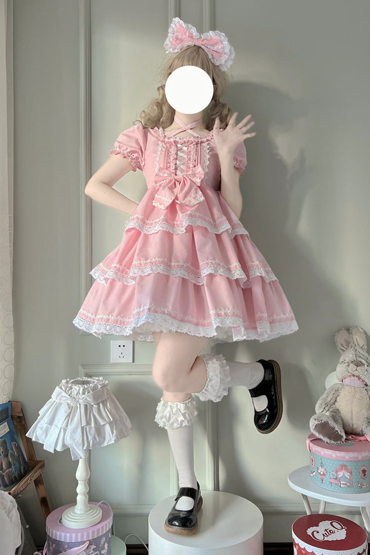 Lolita Dress - Triple-layered Detachable, Pink, Detachable Detail, Sweet Style, Bow Detail - additional product view 3