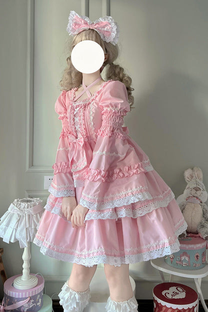 Lolita Dress - Triple-layered Detachable, Pink, Detachable Detail, Sweet Style, Bow Detail - additional product view 4