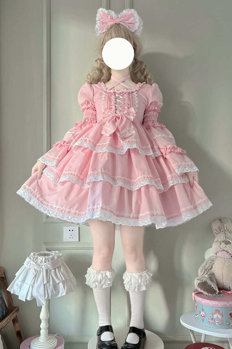 Lolita Dress - Triple-layered Detachable, Pink, Detachable Detail, Sweet Style, Bow Detail - main product image