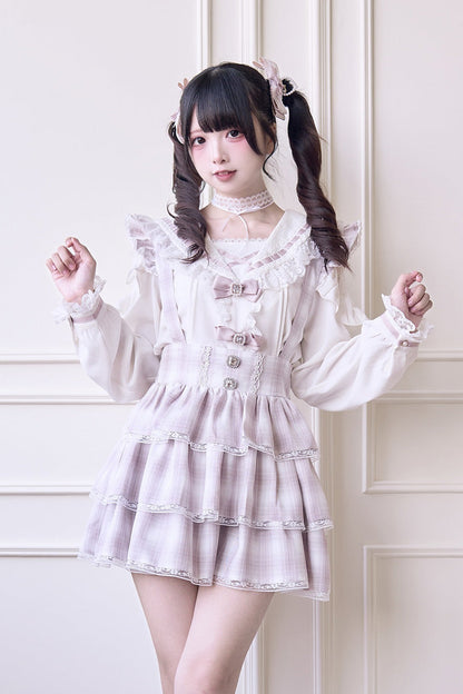 Lolita Dress - Triple-layered Plaid Print, Pink, Plaid, Printed, Sweet Style - main product image
