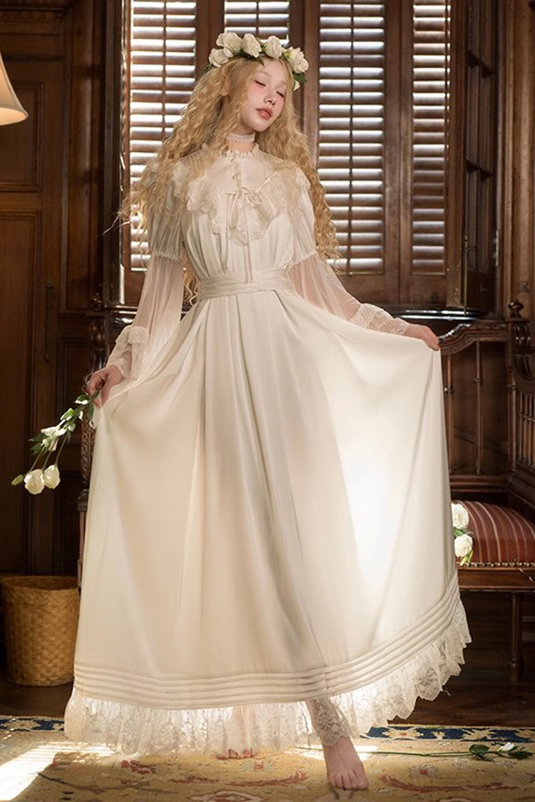 Lolita Dress - Trumpet Ruffle Lace Elegant, White, Long Sleeves, Sweet Style, Lace Trim - additional product view 3