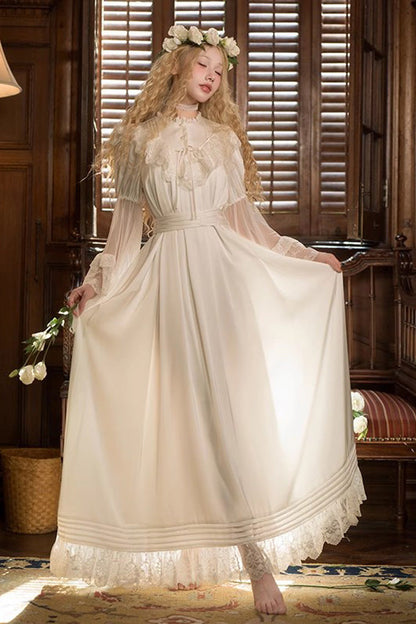Lolita Dress - Trumpet Ruffle Lace Elegant, White, Long Sleeves, Sweet Style, Lace Trim - additional product view 3
