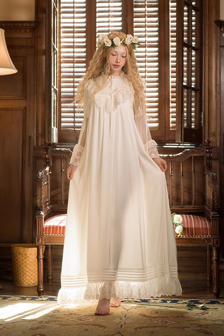 Lolita Dress - Trumpet Ruffle Lace Elegant, White, Long Sleeves, Sweet Style, Lace Trim - additional product view 4