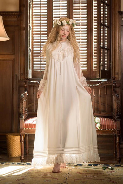 Lolita Dress - Trumpet Ruffle Lace Elegant, White, Long Sleeves, Sweet Style, Lace Trim - additional product view 4