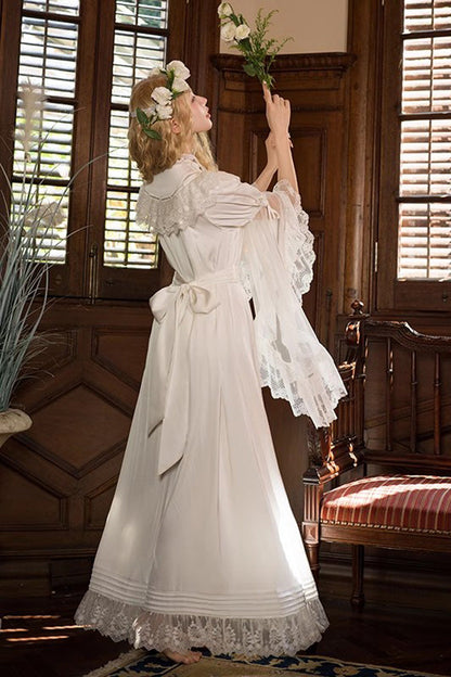 Lolita Dress - Trumpet Ruffle Lace Elegant, White, Long Sleeves, Sweet Style, Lace Trim - additional product view 5