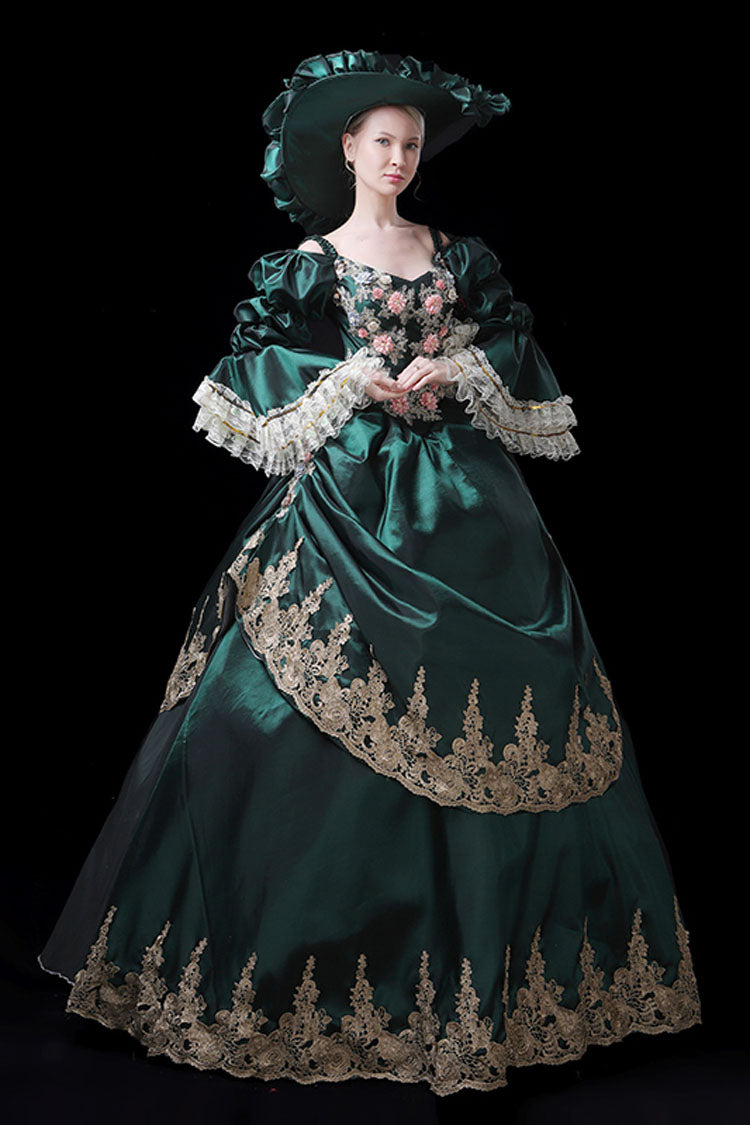 Lolita Dress - Trumpet Sleeves High Waisted, 2 Colors, High Waist, Victorian Style - S Green / M Green / L Green option