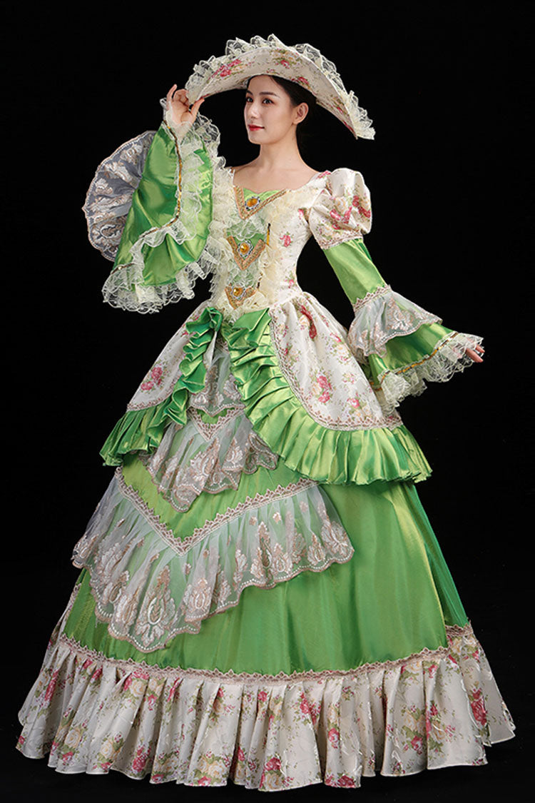 Lolita Dress - Trumpet Sleeves High Waisted, 3 Colors, High Waist, Embroidered - S Green / M Green / L Green option