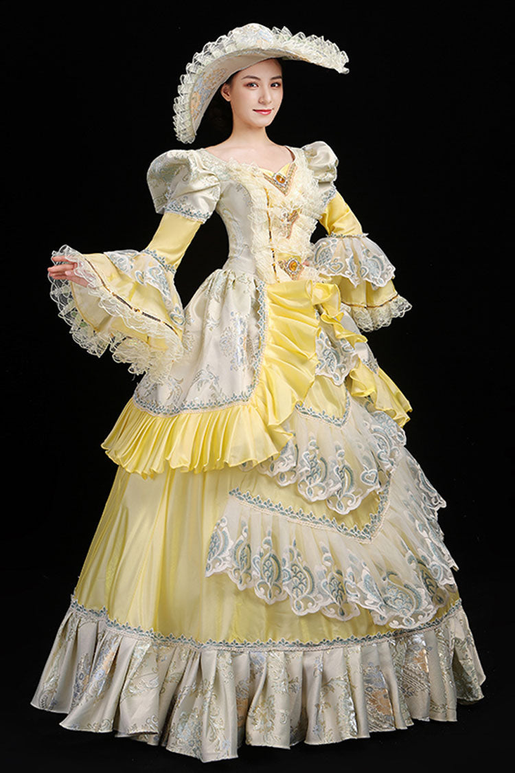 Lolita Dress - Trumpet Sleeves High Waisted, 3 Colors, High Waist, Embroidered - S Yellow / M Yellow / L Yellow option