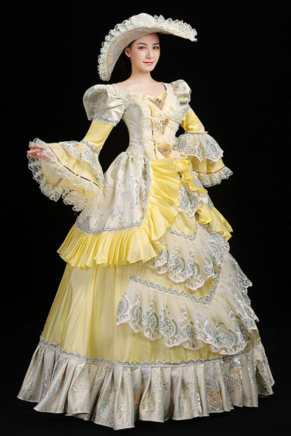 Lolita Dress - Trumpet Sleeves High Waisted, 3 Colors, High Waist, Embroidered - S Yellow / M Yellow / L Yellow option