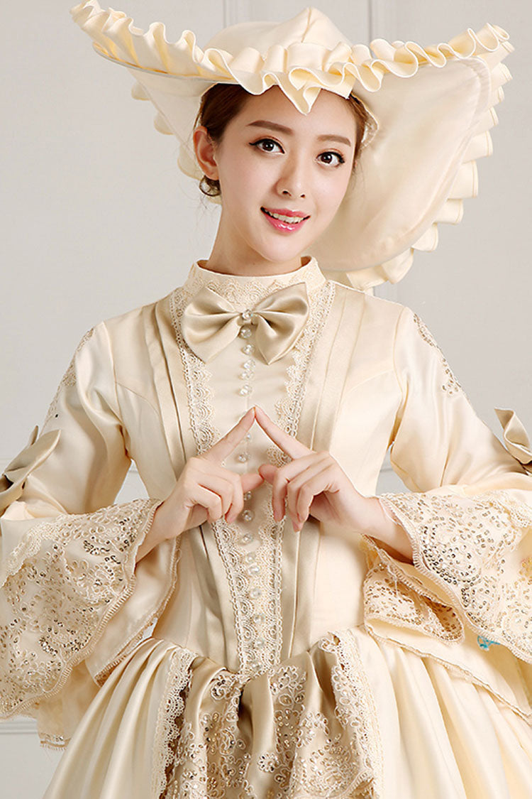 Lolita Dress - Trumpet Sleeves Single Breasted, 2 Colors, High Waist, Bow Detail, Ruffled - additional product view 2