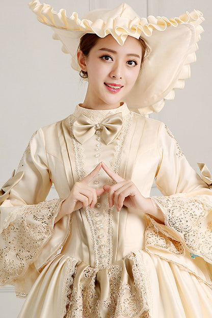 Lolita Dress - Trumpet Sleeves Single Breasted, 2 Colors, High Waist, Bow Detail, Ruffled - additional product view 2