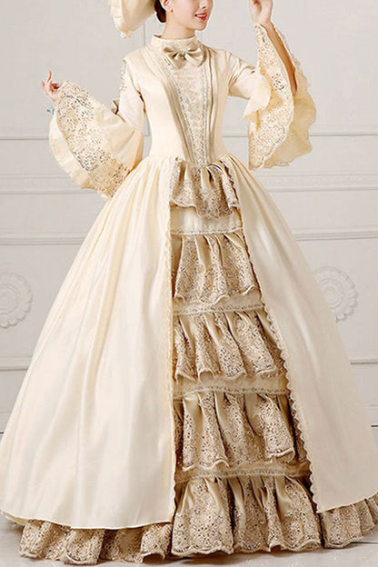 Lolita Dress - Trumpet Sleeves Single Breasted, 2 Colors, High Waist, Bow Detail, Ruffled - main product image