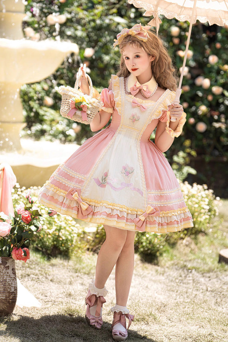 Lolita Dress - Tulip Print Ruffle Bowknot, Pink, Ruffled, Printed, Sweet Style - additional product view 2